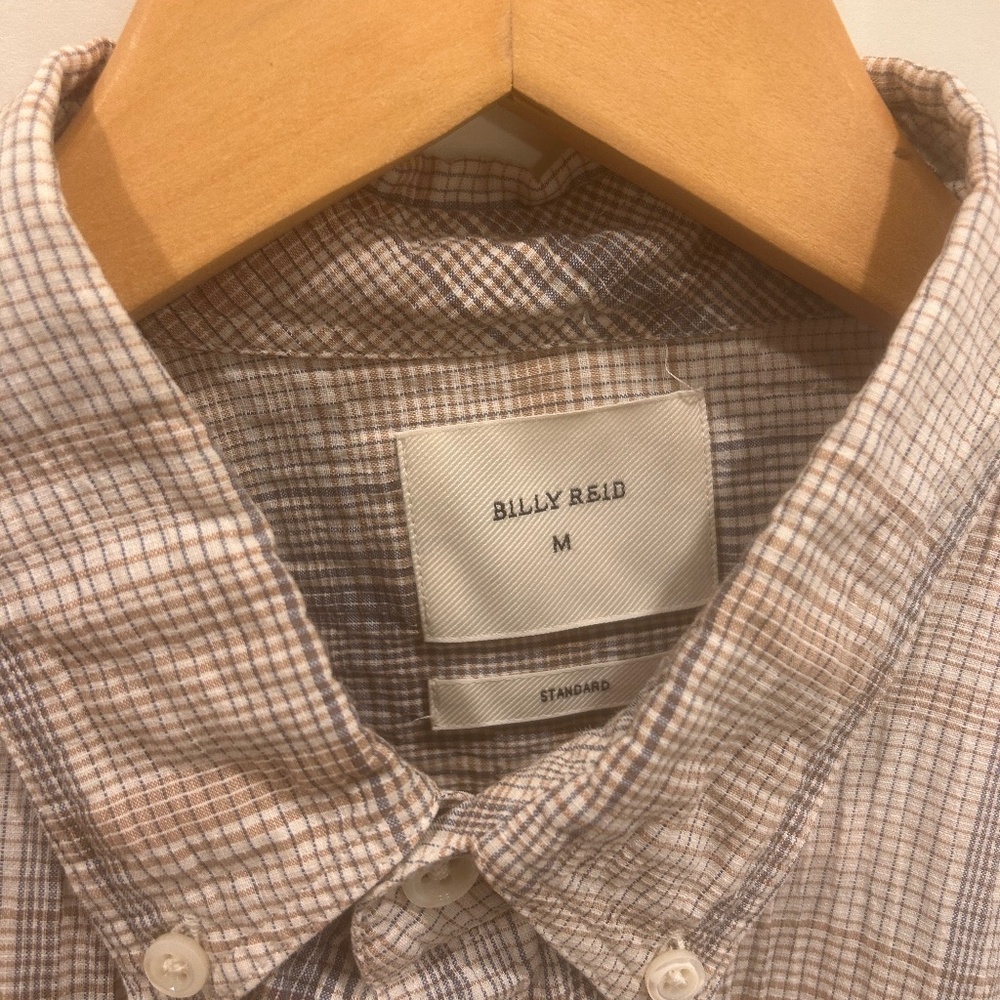 Billy Reid Cotton Seersucker plaid shirt, men's medium.